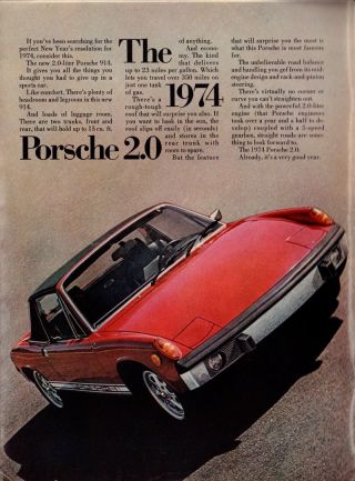 Vw Porsche 914 2.  0 Vintage Print Ad From 1974
