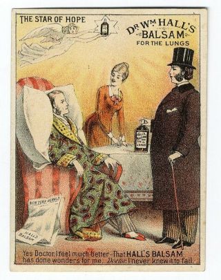 Lung Balsam Medical Quack Cure Victorian Trade Card Invalid Doctor Dr Hall 1880s