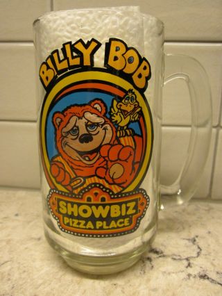 Vintage - - Showbiz Pizza Place - - Billy Bob - - Heavy Glass Mug 5.  5 " Tall
