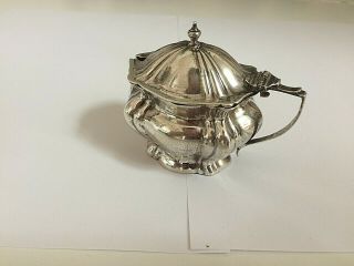 1950 Sterling Silver 92.  5 Hallmarked Mustard Pot With Glass Liner And Hinged Lid