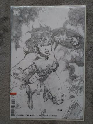 Justice League 4 Jim Lee Sketch 1:100 Variant Pencils Only Wonder Woman 2018