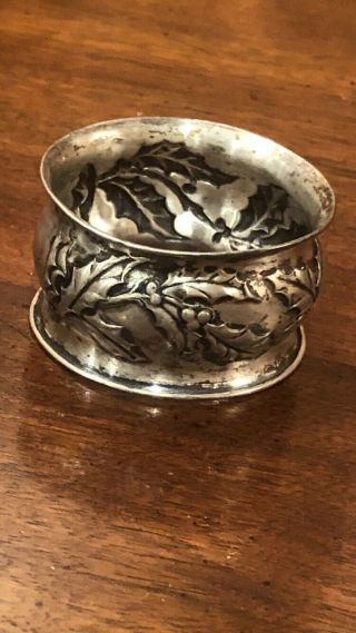 Antique Sterling Silver Holly/christmas Holly Napkin Ring