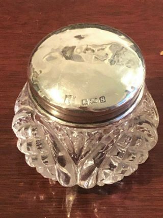 Antique Sterling Silver & Cut Glass Dressing Table Jar Birmingham 1917 Boots &co