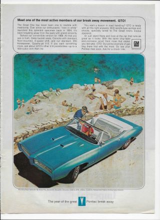 1969 Pontiac Gto Convertible Quada - Jet V - 8 Vintage Color Print Ad