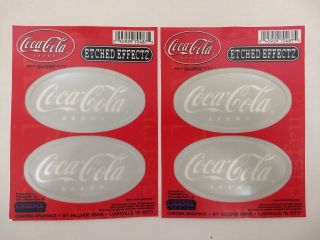 2 Set - 4 Coca - Cola Stickers W/ Etched Glass Effect Translucent Coke Decals
