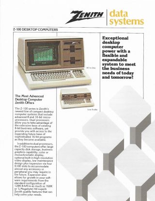 1984 Zenith Z - 100 Desktop Computers Tri - Fold Color Brochure