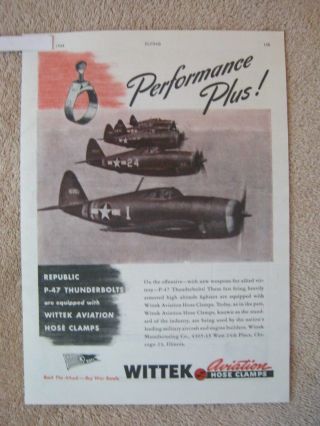 Vintage 1944 Wwii Wittek Aviation P - 47 Thunderbolt Fighter Aircraft Print Ad