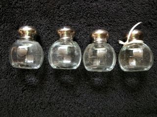 Antique Set Of 2 Pair Salt & Pepper Shakers - Crystal W/ Sterling Silver Caps