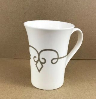 Starbucks Coffee Mug Cup,  11 Oz,  2014 - White With Tan Diamond Scroll 4 1/2” T