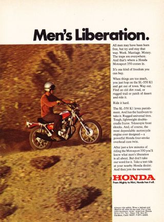 1971 Honda Motosport Sl - 350 K1 Motorcycle Photo " A Freedom You Can Buy " Print Ad