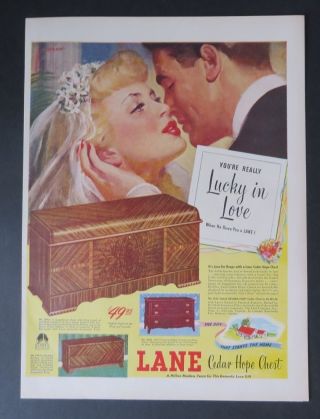 Print Ad 1947 Lane Cedar Hope Chest Lucky In Love Skemp Art
