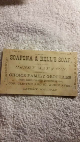 Victorian Trade Card - - R.  W.  Bell.  & Co.  Soapona & Bell ' s Soap Detroit Michigan 2