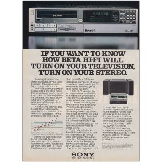 1984 Sony Betamax: Beta Hi Fi Will Turn On Your Television Vintage Print Ad