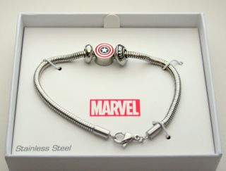 Marvel Comics Captain America Bead Charm Stainless Steel Bracelet Nos Avengers