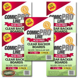 25 - Comic Pro Line Silver / Regular 80pt Clear Pet Backer Boards 7 " X 10 - 1/2 "