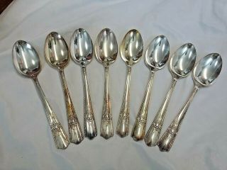 8 Desert Spoons 7 " - Silverplate Vtg 1940s Maytime Pattern Wallace Harmony House