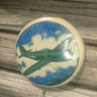Vintage Kelloggs Green Plane Pep Button Pinback
