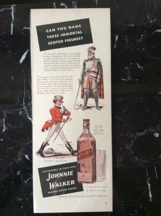 1941 Vintage Color Print Ad Johnnie Walker Scotch Whiskey