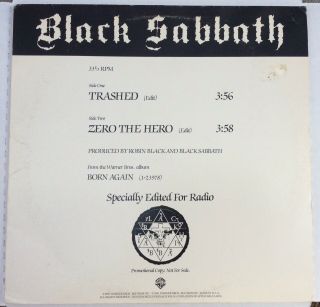 Black Sabbath ‎– Trashed / Zero The Hero - 1983 Vinyl Lp - Promo 12” Single