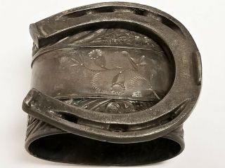 Large Antique Silver Plate Good Luck Horseshoe Napkin Ring Monogrammed Jm