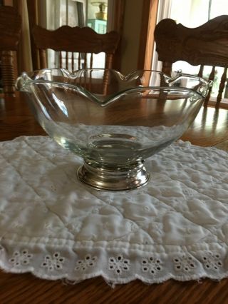 Vintage Hallmarked Sterling Based Clear Glass Bowl 9 " X 5 "