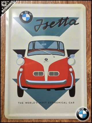 Bmw - Isetta Car Mini Tin Sign Metal Postcard Novelty Card Gift Germany Garage