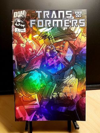 Transformers G1 1 Volume 1 Optimus Vs Megatron Comic Holofoil Signed By Pat Lee