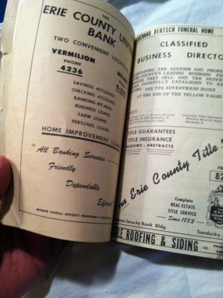Old Phone Book Sandusky Ohio 1956 Erie County Rural Directory