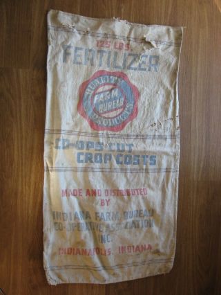Vtg Indiana Farm Bureau Co Op Fertilizer Cloth Bag Sack Indianapolis Barn Find