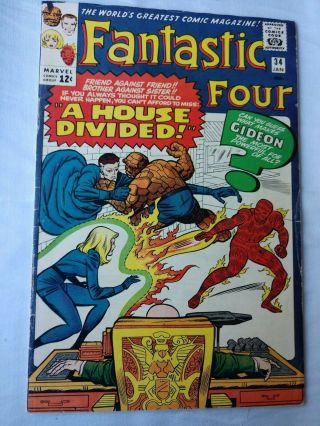 Fantastic Four 34 1965 1st App Gideon,  Beatles Referenced Marvel Kirby Lee