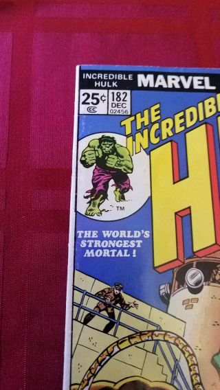 The Incredible Hulk 182 (Dec 1974,  Marvel) 3rd Wolverine,  2nd cameo,  with MVS 5