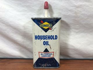 Vintage Sunoco Oiler Household Oil Handy Oil Lubricant Advertising Tin Can