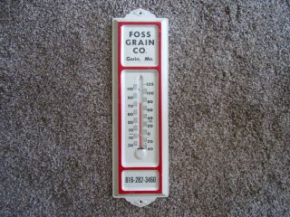 Vtg C1950s Metal Adv Thermometer Foss Grain Co.  Gorin,  Mo.