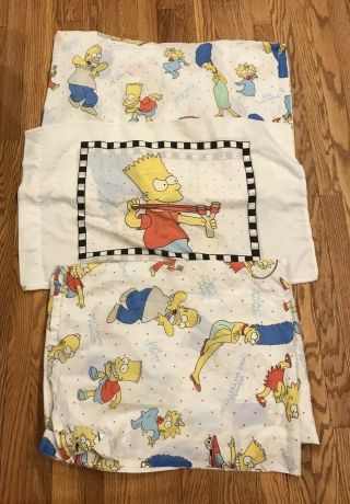 The Simpsons 1990 Single Twin Bed Flat Fitted Sheet Set Pillowcase Vintage