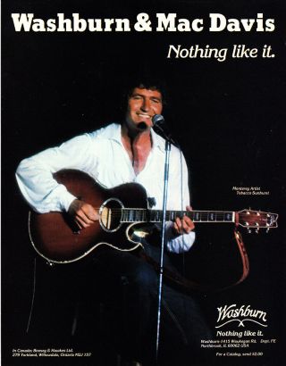 1983 Mac Davis & His Washburn Monterey Guitar Photo " Nothing Like It " Print Ad