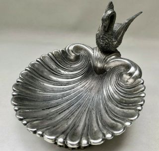 Vintage French Silver Coloured Metal Clam Shell Soap Dish With Swan,  Kitsch