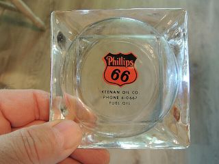Vintage Phillips 66 Glass Ashtray Advertising Keenan Fuel Oil Co.  In Penna.
