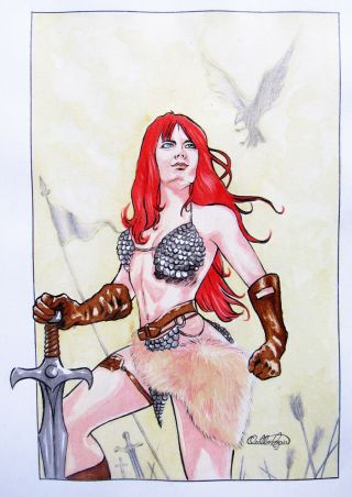 Red Sonja Sexy Color & Ink Pinup Art - Comic Page By Cleiton Lopes