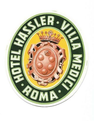 Authentic Vintage Luggage Label Hotel Hassler,  Villa Medici Roma,  Italy