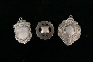 3x Vintage/antique Silver Fob Medallions Unnamed Blank 25.  6g - Ehb