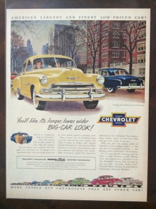 1951 Vintage Color Ad Chevrolet Styleline De - Luxe 4 - Door Sedan Car