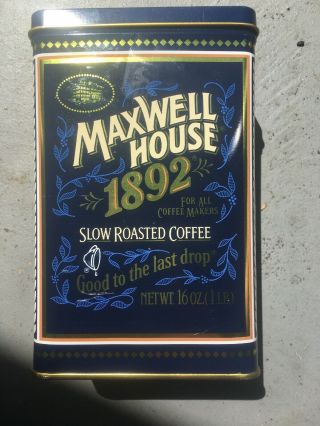 Maxwell House 1892 100 Year Anniversary Tin Can Storage Slow Roast Coffee 16 Oz