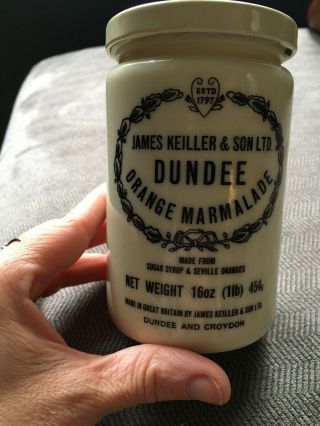 Vintage James Keiller Son Dundee Orange Marmalade Milk Glass Creme Color Jar