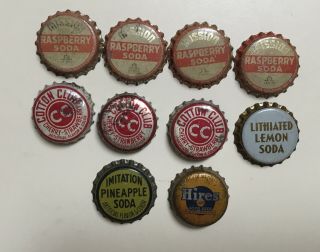 10 Old Cork Backed Soda Pop Bottle Caps Cotton Club Mission Hires