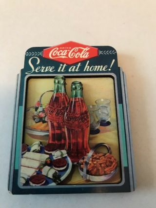 Coca - Cola " Serve It At Home " 1999 Wooden Magnet,  3 " X 2.  25 "