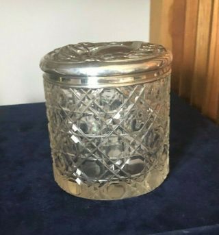 Antique Sterling Silver Lidded Cut Glass Dressing Table Jar Birmingham 1909