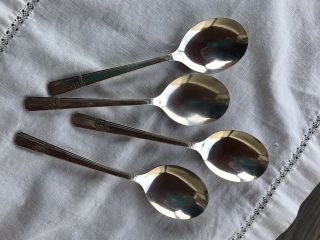 4 Oneida Prestige Heirloom Plate Grenoble Silverplate Round Cream Soup Spoons