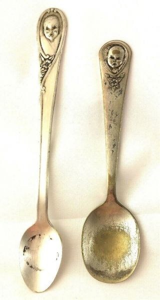 Vintage Gerber Baby Spoons Oneida (4.  5 ") & Winthrop (5 3/4 ") Silver Plate