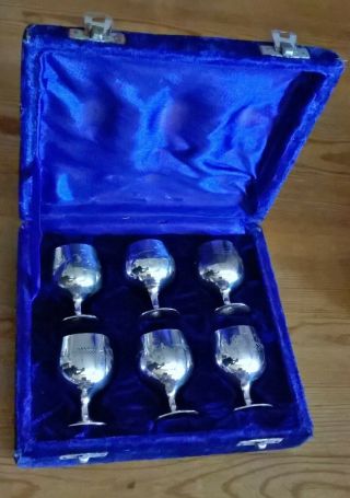 Vintage Epns 6 Piece Goblet Set In Blue Presentation Box