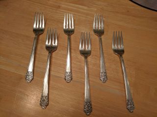 Wm Rogers Six (6) Salad Forks Silver Plate Precious 1941 Deluxe Silver Plate